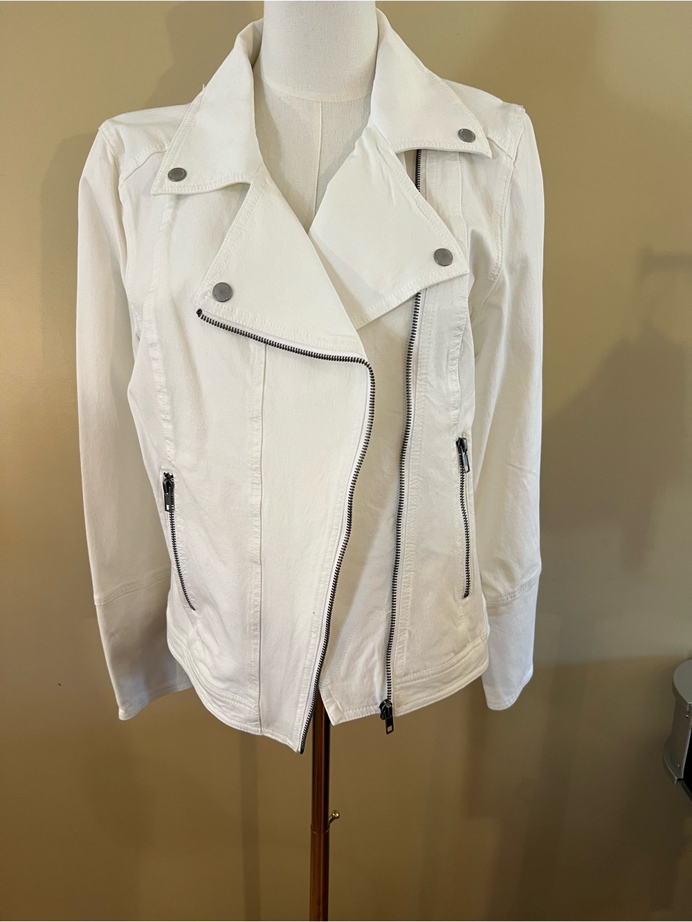 Women's White Moto Jacket - Classic Asymmetrical Zip